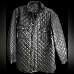 Forever 21 Black Quilted Faux Leather Jacket Women’s Size Large Button Front Sha